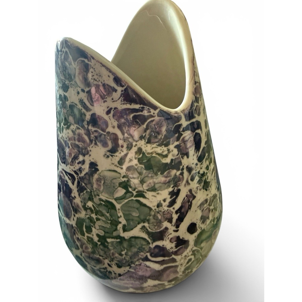 McCoy Cascade Vase Purple Marbled Iridescent Pearl Glaze 9" VTG 1960s MCM - Picture 7 of 14